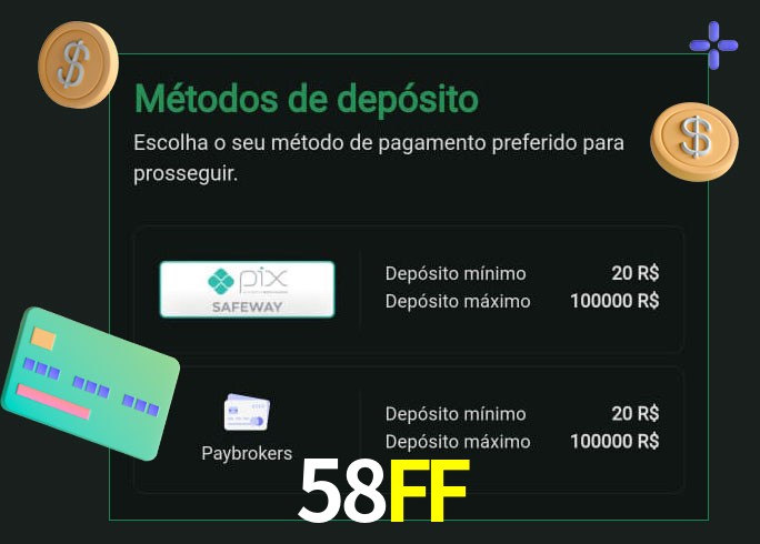 O cassino 58FF oferece uma grande variedade de métodos de pagamento